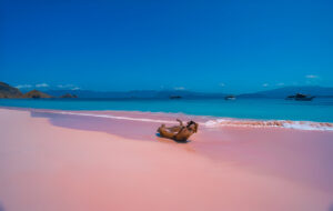 Relaxing in pink sand