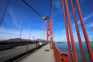 walking across the Golden Gate Bridge