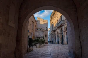 Evening winter on the streets of Polignano a Mare
