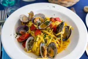 Hand-made pasta with seafood in Monopoli