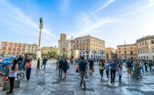 Puglia, Italy % Lecce, main square crowded with locals and tourists