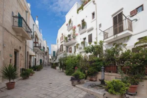 Typical alley and houses of the old town, Polignano a Mare