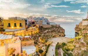 Puglia, Italy % time of dusk on the village of Polignano, in Puglia, Italy